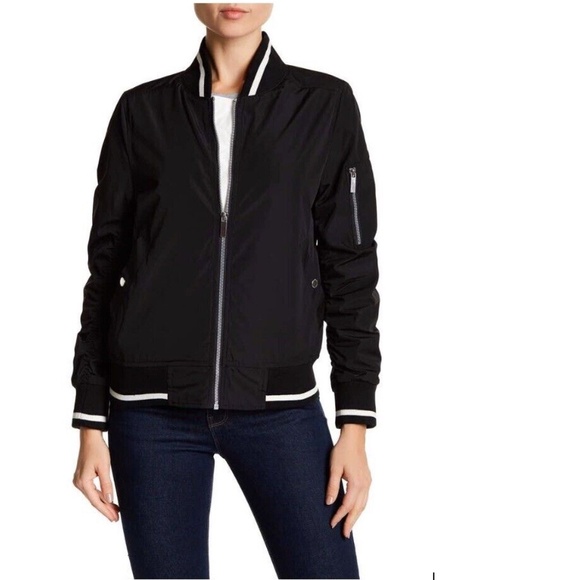 French Connection Bomber Jacket Black and White Size S - Picture 1 of 10